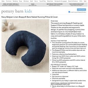 Pottery Barn Navy Linen Boppy Pillow + Cover